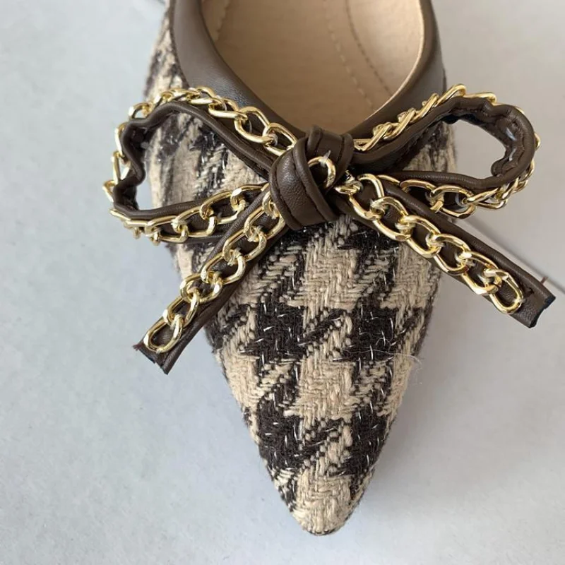 Pointed Flat Women's Shoes 2023 New Houndstooth Bow 2025 Ladies Shoes Comfortable and new Versatile Soft Bottom Four Seasons Work Shoes