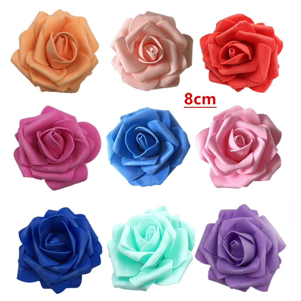 20/30/50Pcs 8CM Artificial PE Foam Rose Flowers Heads Bride Bouquet 2025 Flower new For Wedding Party Decorative Scrapbooking DIY Flower