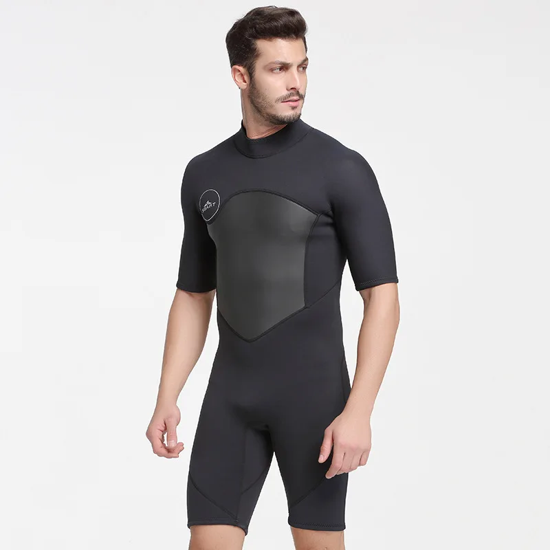 2MM Neoprene Shorty Mens Wetsuit UV-proof Front Zip Lycra Long Sleeves Diving Suit for Surf Snorkeling