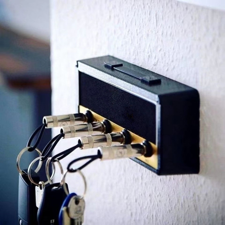 Guitar Amplifier Key Holder Base 4 Guitar Plug Keychain Guitar Amp Hanger Wall Storage Base Creative Gift Pendant