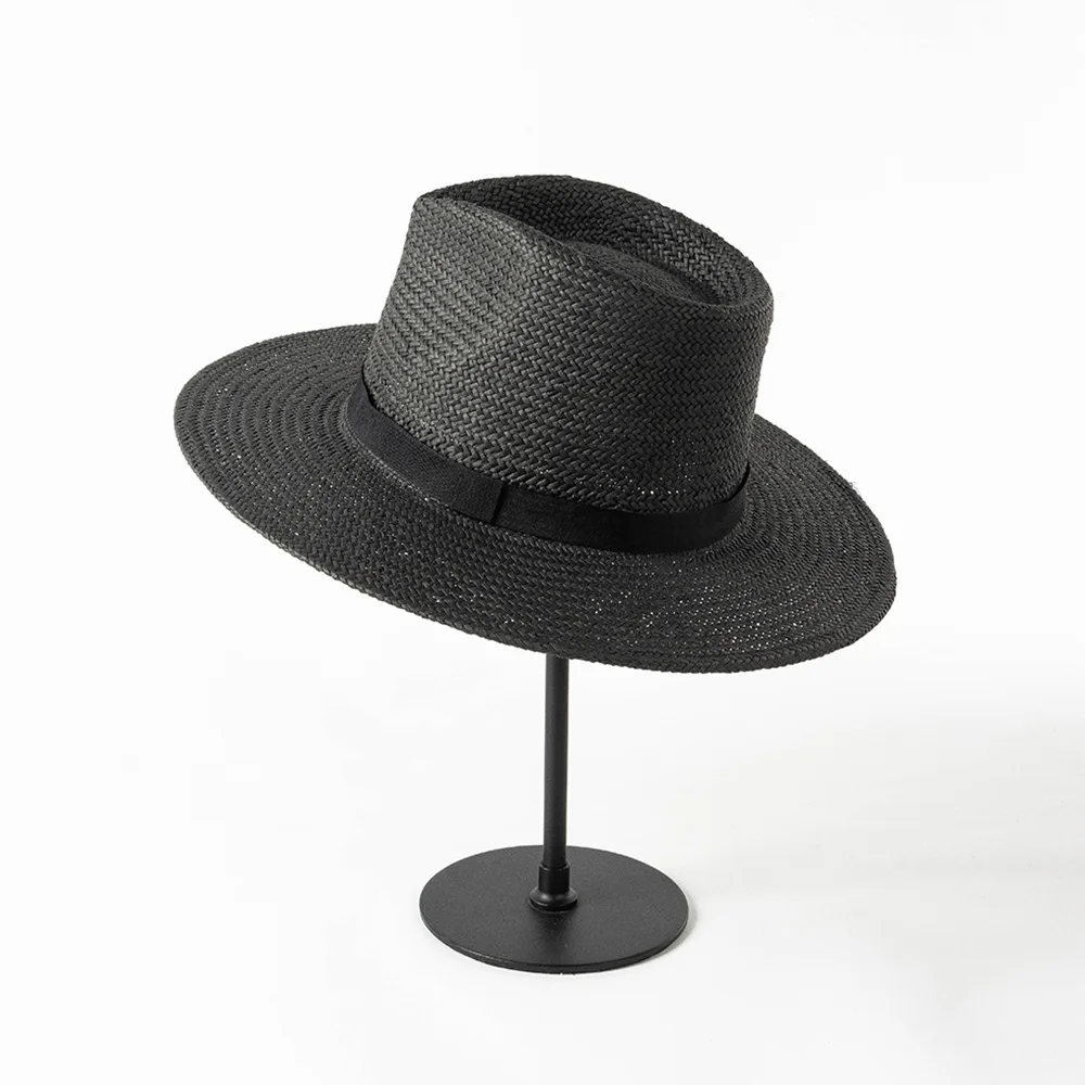 2023 New Plain new Band Panama Straw Hats for Women Summer Beach Hats Wide Brim Sun Hat 2025 Funeral Church Derby Fedora Cap UPF50+
