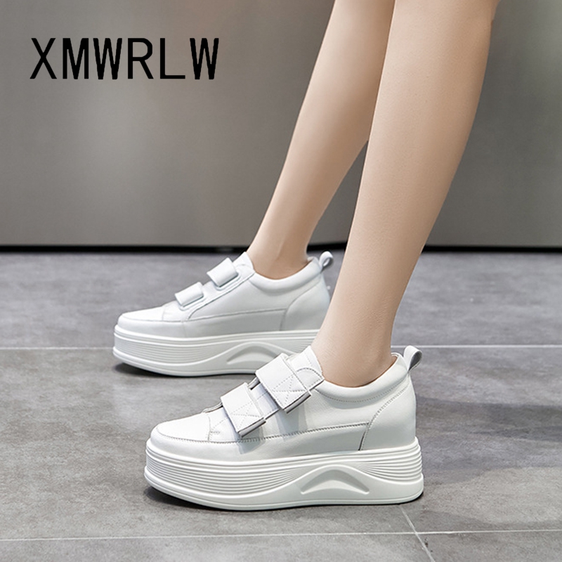 XMWRLW Women's Platform Shoes 2023 Spring Autumn Genuine Leather Hidden Heel Female Sneakers Women White Shoes Platform Sneakers