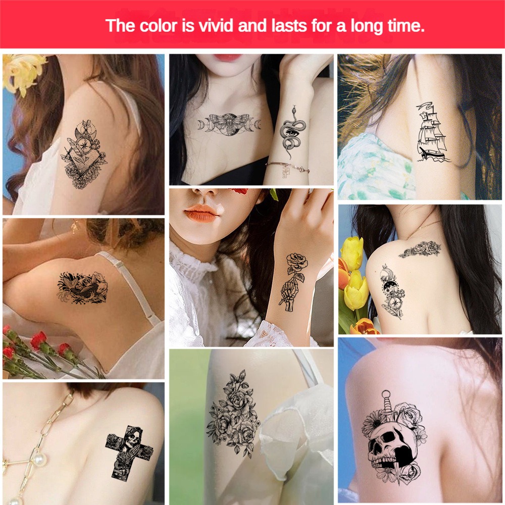 Black And White Sketch Tattoo Stickers Water Transfer Tattood Girl Easy To Clean Vivid Colors Rich Styles