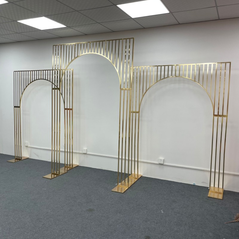 1pcs3pcsLuxury Shiny Gold Wedding Background Frame Wedding Screen Stage Decorative Props Outdoor Party Event Arch Set