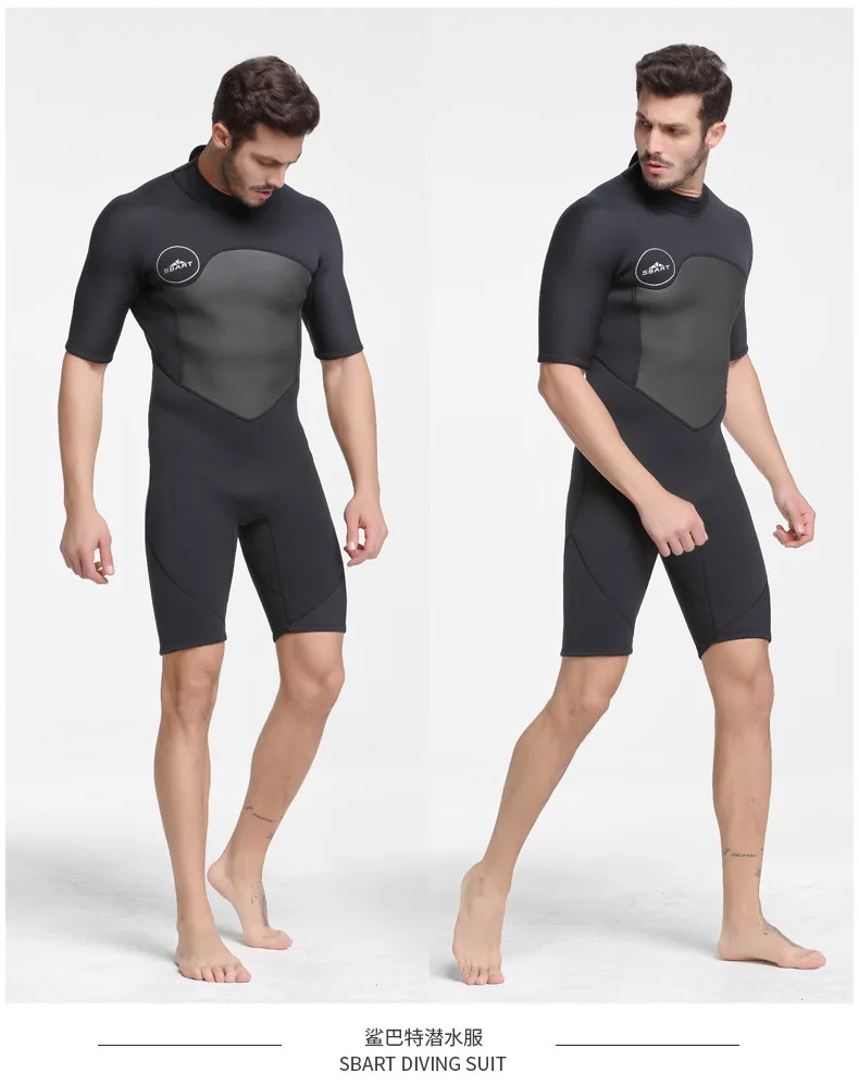 2MM Neoprene Shorty Mens Wetsuit UV-proof Front Zip Lycra Long Sleeves Diving Suit for Surf Snorkeling