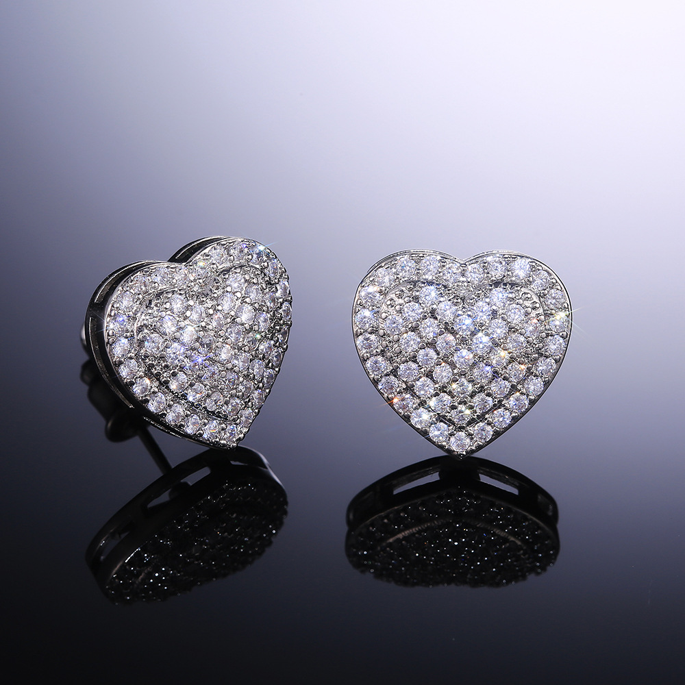 Gold Diamond Love Heart Earrings Sterling Silver Plated Charm Zirconia Stud Earrings for Women Girls Fine Jewelry Engagement Wedding Birthday Gift