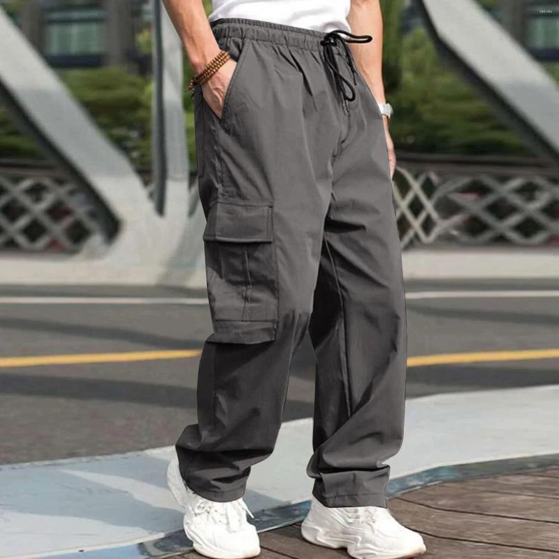 Men's Pants Man 2024 Male Versatile All Season Cargo Pocket Hem Solid Color Plus Size Outdoor Trousers Pantalon Homme