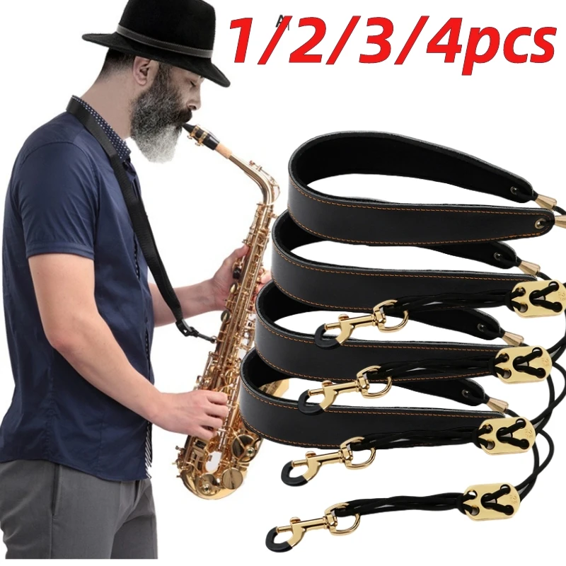 Adult Child Soft Sax Strap Leather Double Shoulder Saxophone Straps with Metal Hook for Alto Tenor Soprano Sax Saxophone Parts