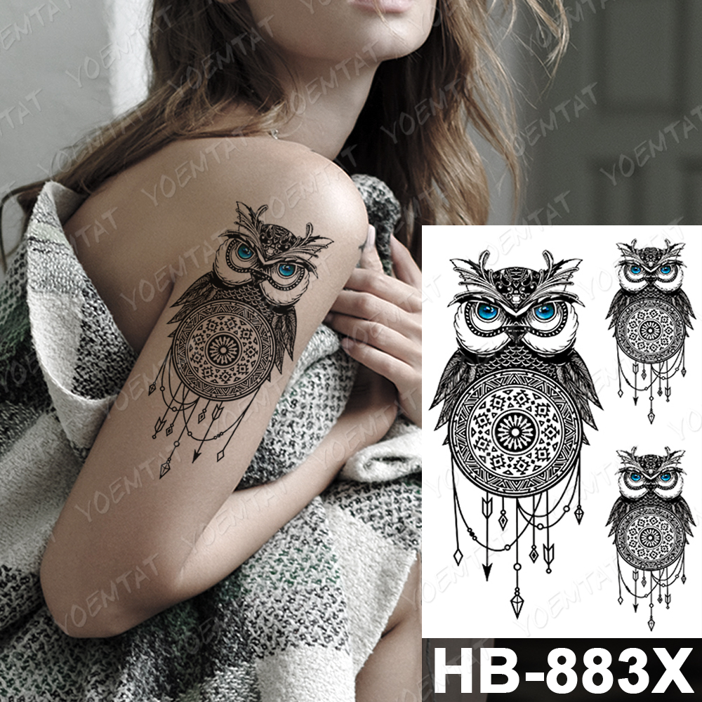 Waterproof Temporary Tattoo Sticker Owl Fox Feather Rose Flower Line Feather Body Art 3D Fake Tatto Men Women Transfer Tattoos