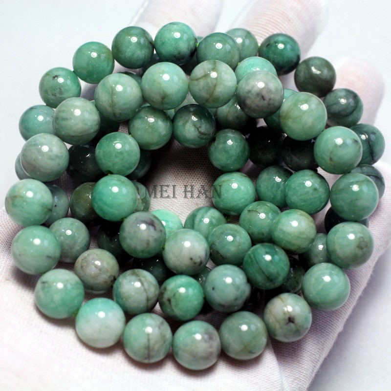 Meihan wholesale natural A+++ African Emerald gem stone smooth round loose beads for jewelry DIY making gift