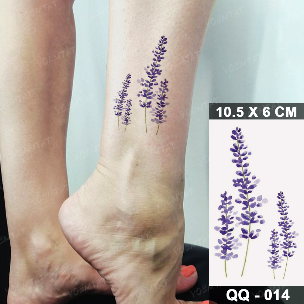 Transfer Waterproof Temporary Tattoo Sticker Lavender Flower Purple Plant Flash Tatto Women Men Wrist Arm Body Art Fake Tato Kid