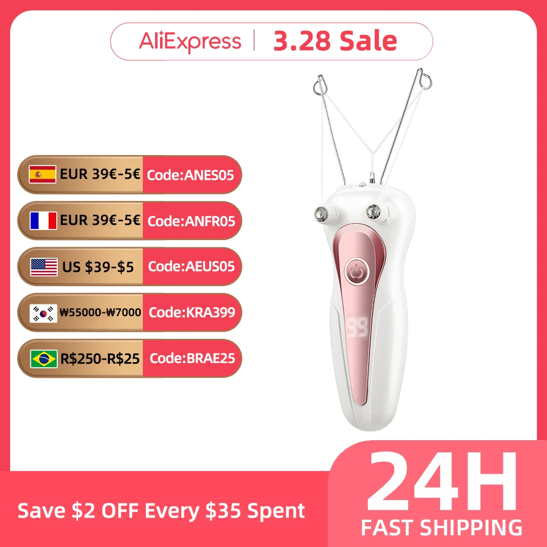 CkeyiN Cotton Thread Epilator Electric Women Facial Hair Remover Defeather Instant Hair Removal Threading Depilation LCD Display