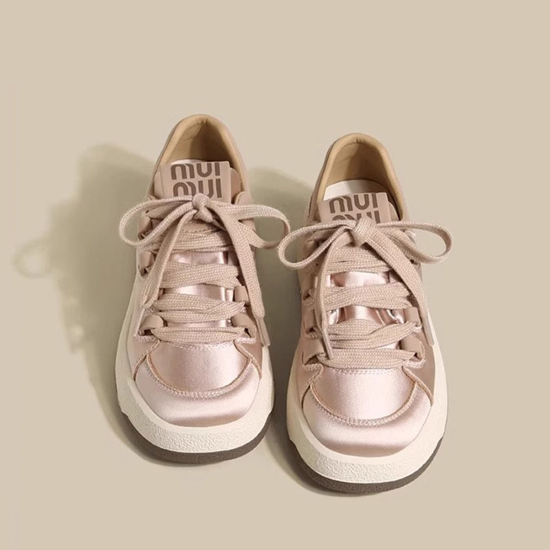 GAI 2024 Spring New Sports Leisure Little White Silk and Satin Versatile Popular Thick Sole Anti slip Board Shoes for Women Mint