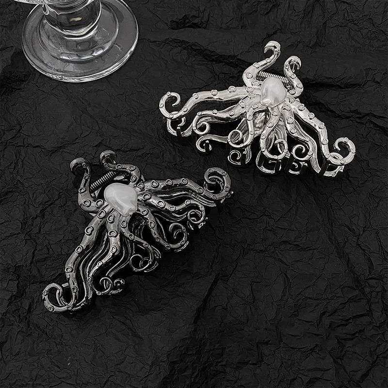 Octopus Hairpin Headwear Punk Pearl Metal Gothic Cool Hair Claw Clip Hair Accessories for Women Jewelry 240521