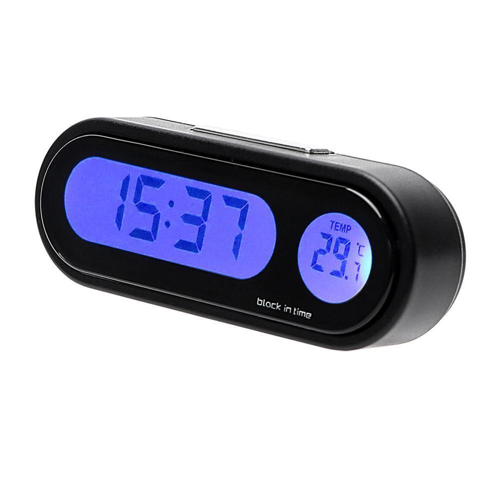 Car Mini Electronic Clock Time Watch Auto Dashboard Clocks Luminous Thermometer Black Digital Display Auto Ornament
