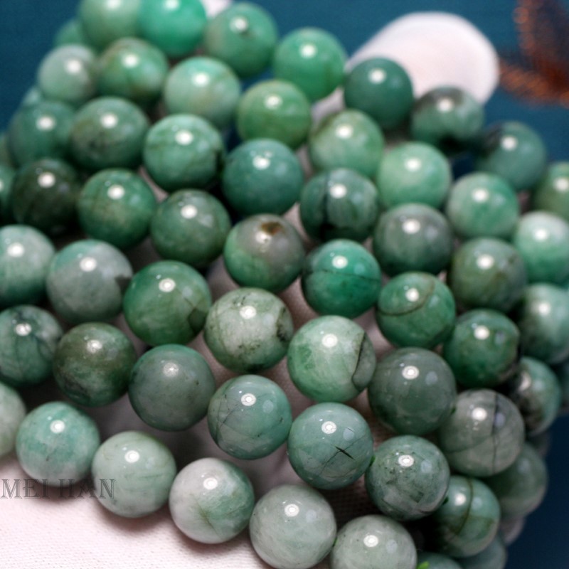 Meihan wholesale natural A+++ African Emerald gem stone smooth round loose beads for jewelry DIY making gift