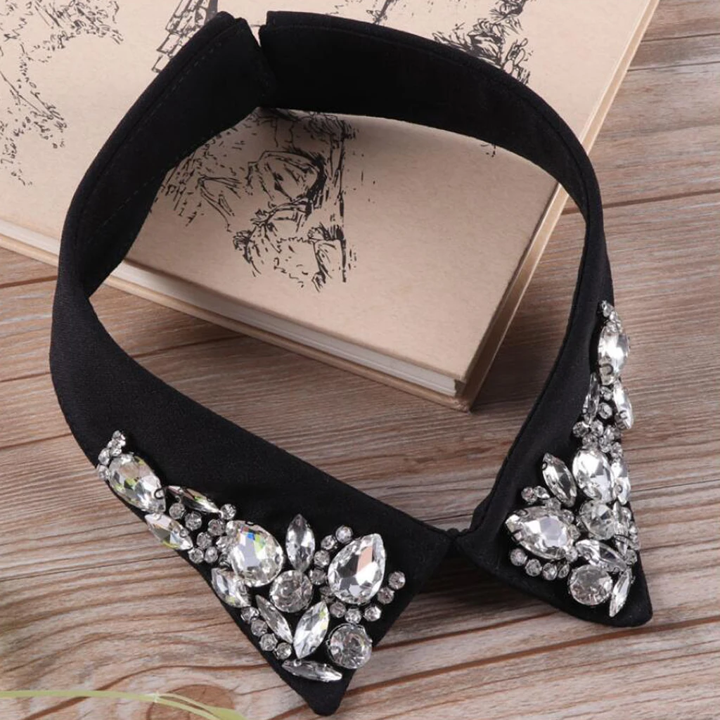 Womens new Crystal Diamonte Detachable Faux Fake 2025 Collar Removable False Choker
