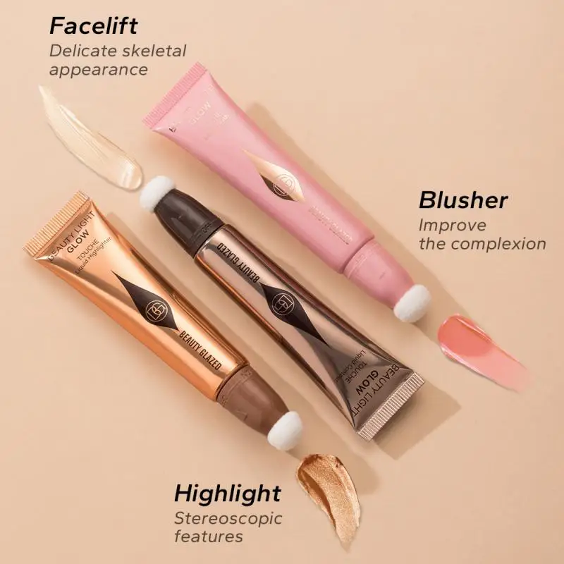 BEAUTY GLAZED Liquid Blush Velvet Matte Natural Cream Multi-use Cheek Eye Tint Peach Blush Applicator Makeup Cosmetic 2023
