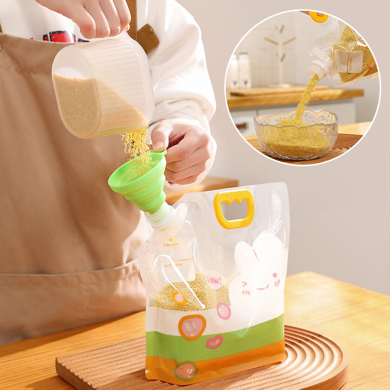 Storage 3pcs Grain Bag Cereal Sealing Bags Reusable Packing Bag with Handle Plastic Food Kitchen Organizer and Storage Container smile