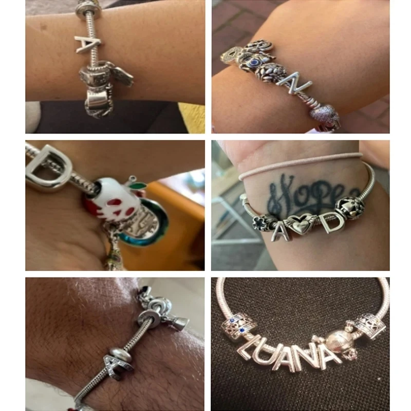 Silver New Letter A-Z Charm Beads Suitable For S925 Snake Charm Bracelet Pendant Women's DIY Jewelry Free Shipping