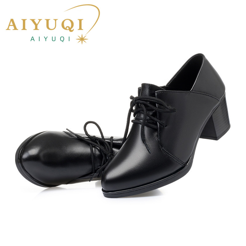 2025 NEW Women AIYUQI Office Genuine Leather Autumn High Heel Lace Up Ladies Shoes With Heels Fashion c s