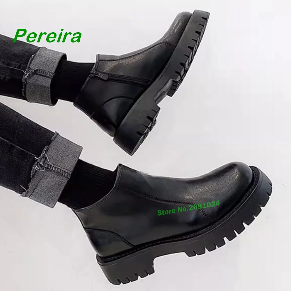 Chelsea Boots Men's English Style Casual Versatile Leather Pumps Side Zipper Sleeve Short Booties Black Round Toe Shoes Size 44
