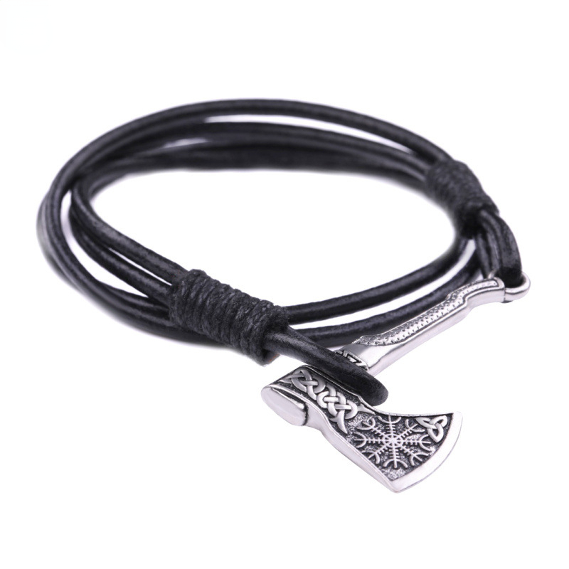 Rock Leather Axe Bracelet for Men Multi-layer Leather Hand-woven Bracelet Jewelry Bracelet for Men Accessories