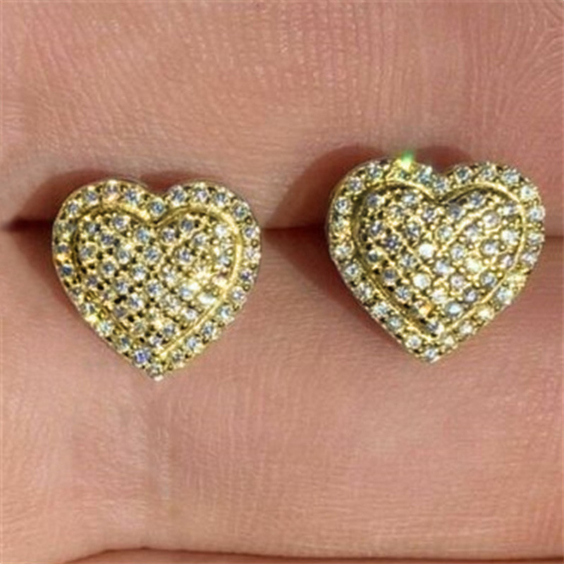 Gold Diamond Love Heart Earrings Sterling Silver Plated Charm Zirconia Stud Earrings for Women Girls Fine Jewelry Engagement Wedding Birthday Gift