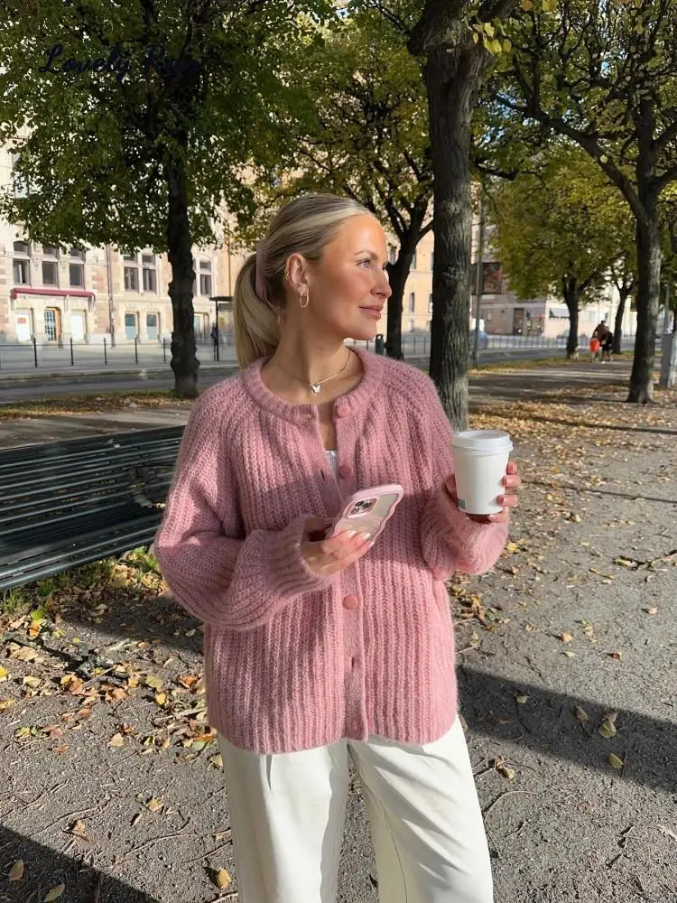 Solid Kint Long Sleeve Women Cardigan Sweater Autumn Single Breasted O-neck Female Sweaters 2023 Elegant Lady Streetwear