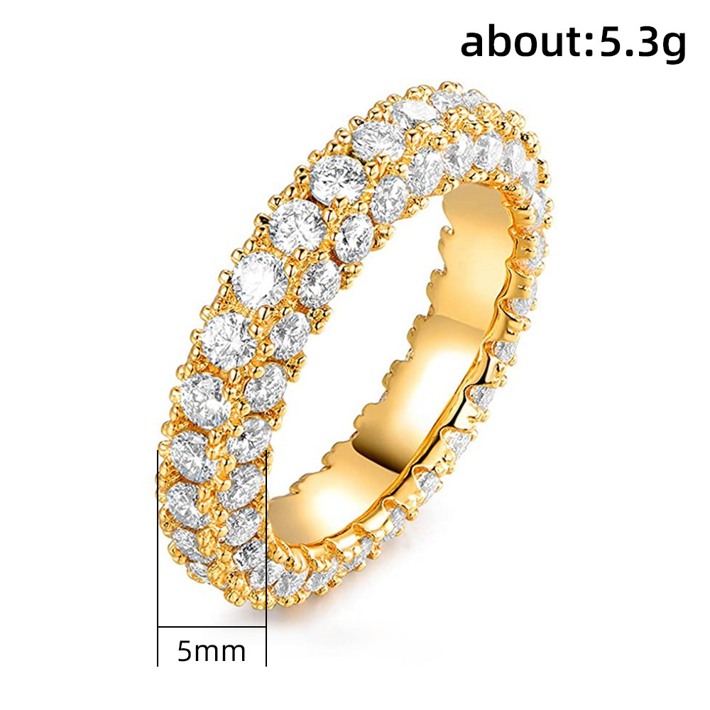 Three Side Iced Out Cubic Zircon Diamond Ring Band Designer Jewelry Crystal Charm Gold Silver Filled Finger Tail Engageement Wed Rings Gift for Woman 