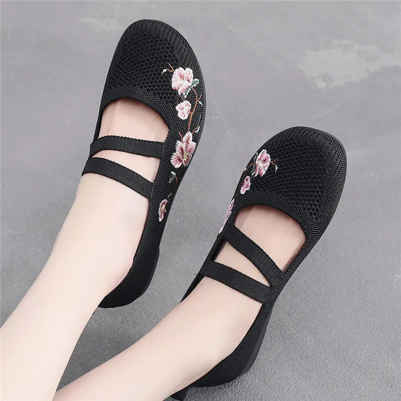 lilac summer flats mom new strapped shoes women's spring embroidered flower 2025 loafers ladies mary jane flat shoes ethnic ballet flats