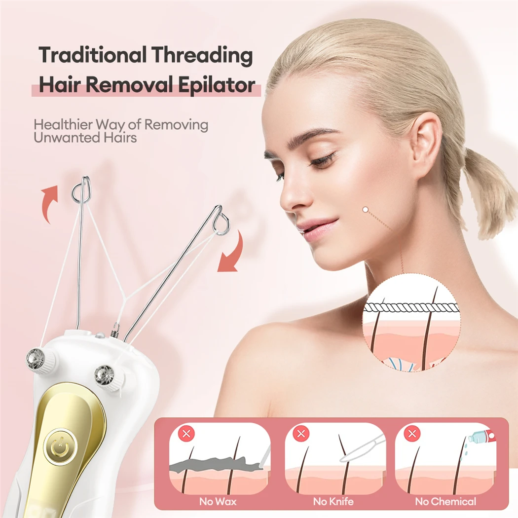 CkeyiN Cotton Thread Epilator Electric Women Facial Hair Remover Defeather Instant Hair Removal Threading Depilation LCD Display