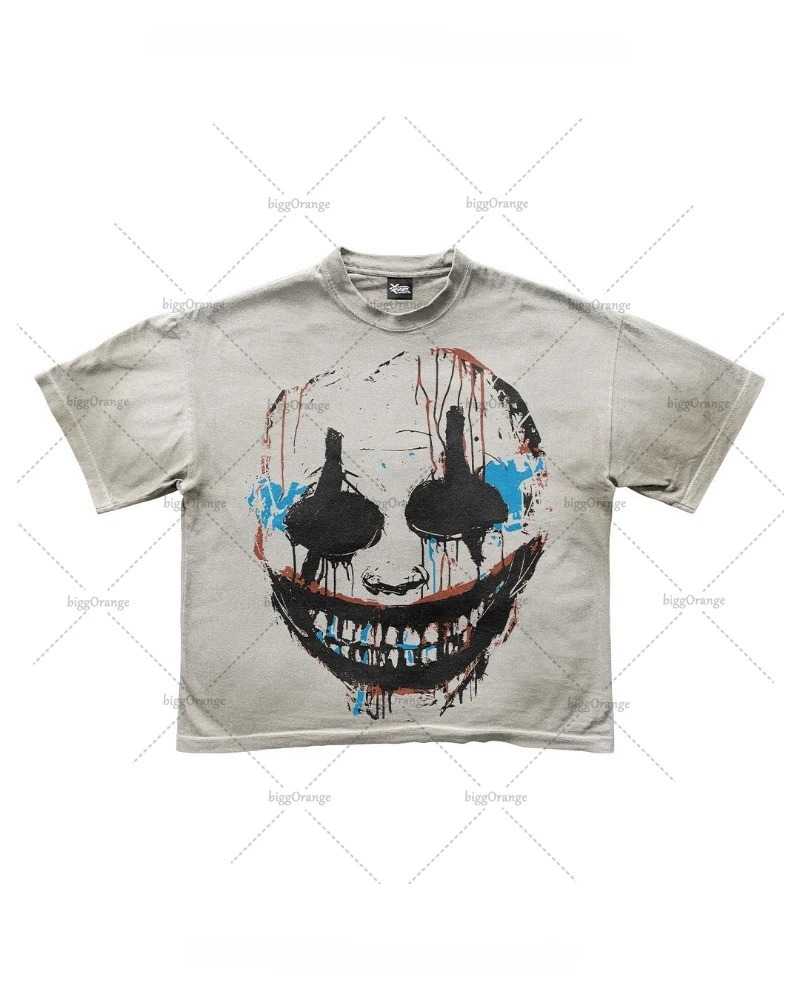 Gothic American Retro Oversized Tshirt Men Y2k Cartoon Print Shortsleeved Spoof Punk Street Casual Loose Top Women 240508