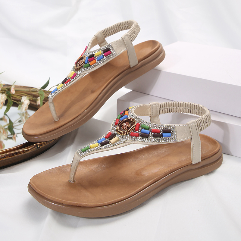 2025 new Summer Clip Toe Gladiator Women Vintage Flat Heels Bohemia Sandals Woman Plus Size 43 Non Slip Beach Flip-ps a202