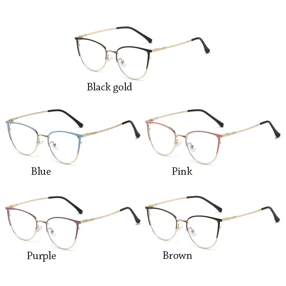 2024 Trendy Half Cat Eye Frame Women Men Round Optical Frame Spectacles Ultralight Metal Frame Computer Goggles Reading Eyeglass