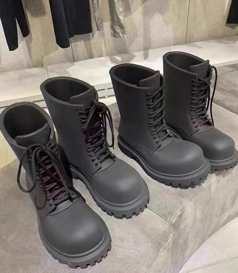 2023 Men's Full Eva Black Army Boots Round Big Toe Thick Sole Casual Stage Shoes Male Lace-up Chelsea Footwear Luxury Designer