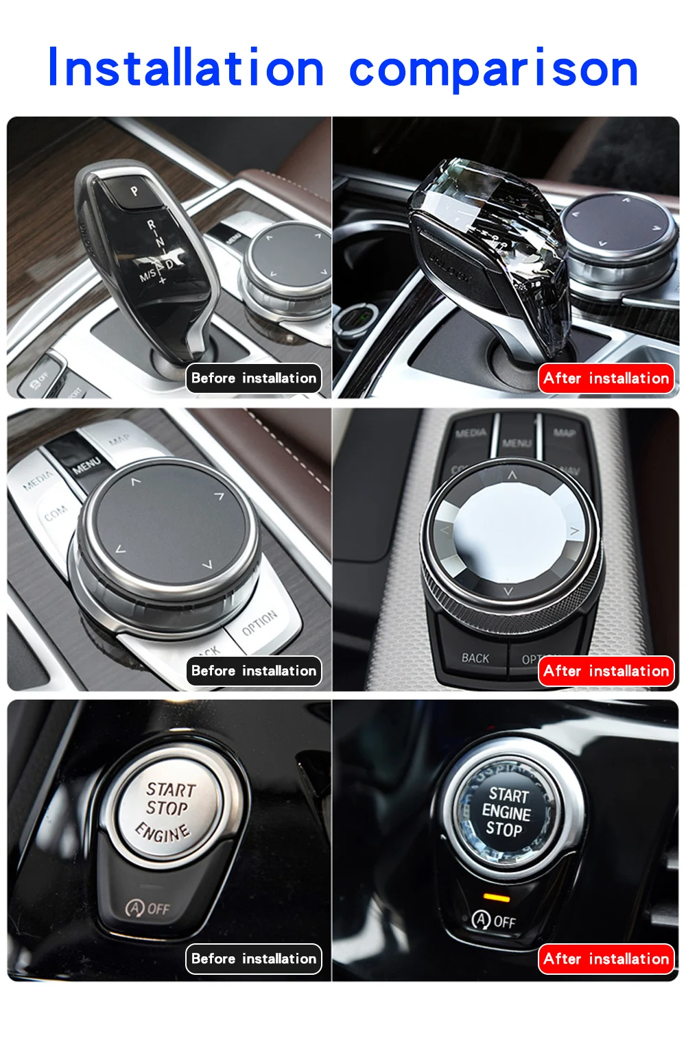 Crystal Gear Shift Knob Short Rod Type for BMW G30 G32 G01 G08 G11 G12 i8 F01 F10 F20 F30 F32 F25 F26 F15 F16 X5 X6 Short Type