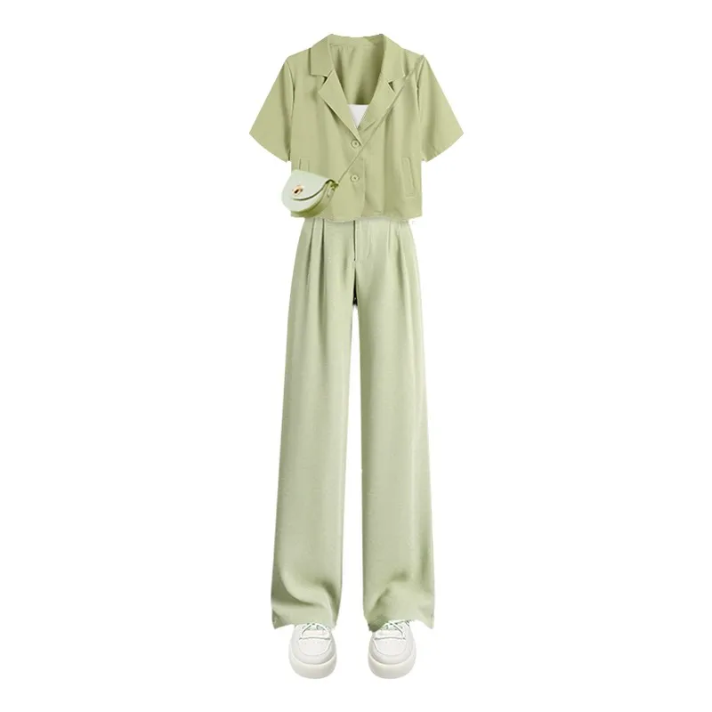 Women's 2025 Summer Suit 2023 New Chic Short Sleeved new Suit Coat+Sling+Pants Three Piece Korean Elegant Casual Blazer Matching Suit