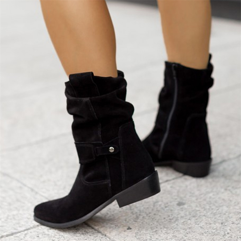 Women Ankle Boots Winter Low Heels Round Plus Size Casual Shoes Faux Suede Female Low Boots Free Shipping Chelsea Boots 20024
