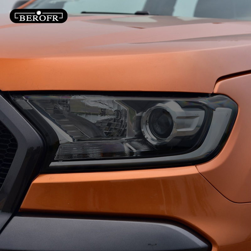 For Ford Ranger Wildtrak Raptor 2015-Present Car Headlight Tint Black Protective Film Transparent TPU Sticker Accessories 2 Pcs