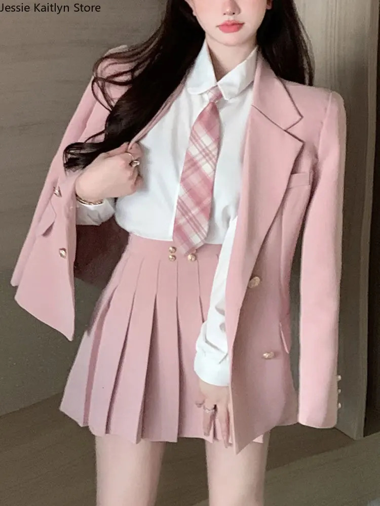 Japanese Student JK School Uniform Korean Fashion Sweet Blazers School Girls Uniform Sexy Kawaii Mini Pleated Skirt Uniform Y2k 240513