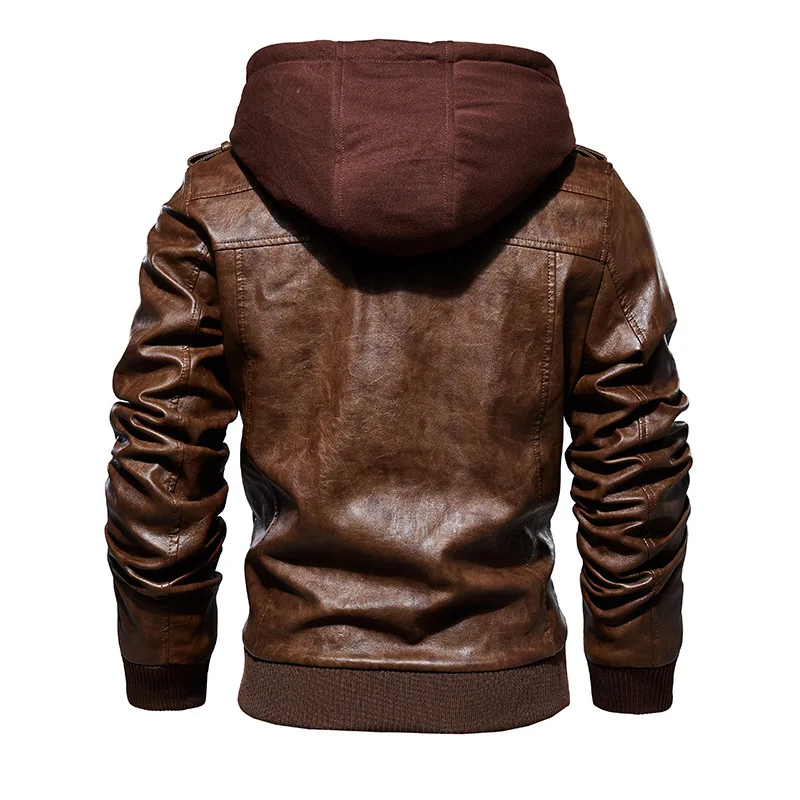 Men's PU Leather Jacket 2025 Autumn and Winter new Plush Fleece Hooded Coat Casual Outerwear