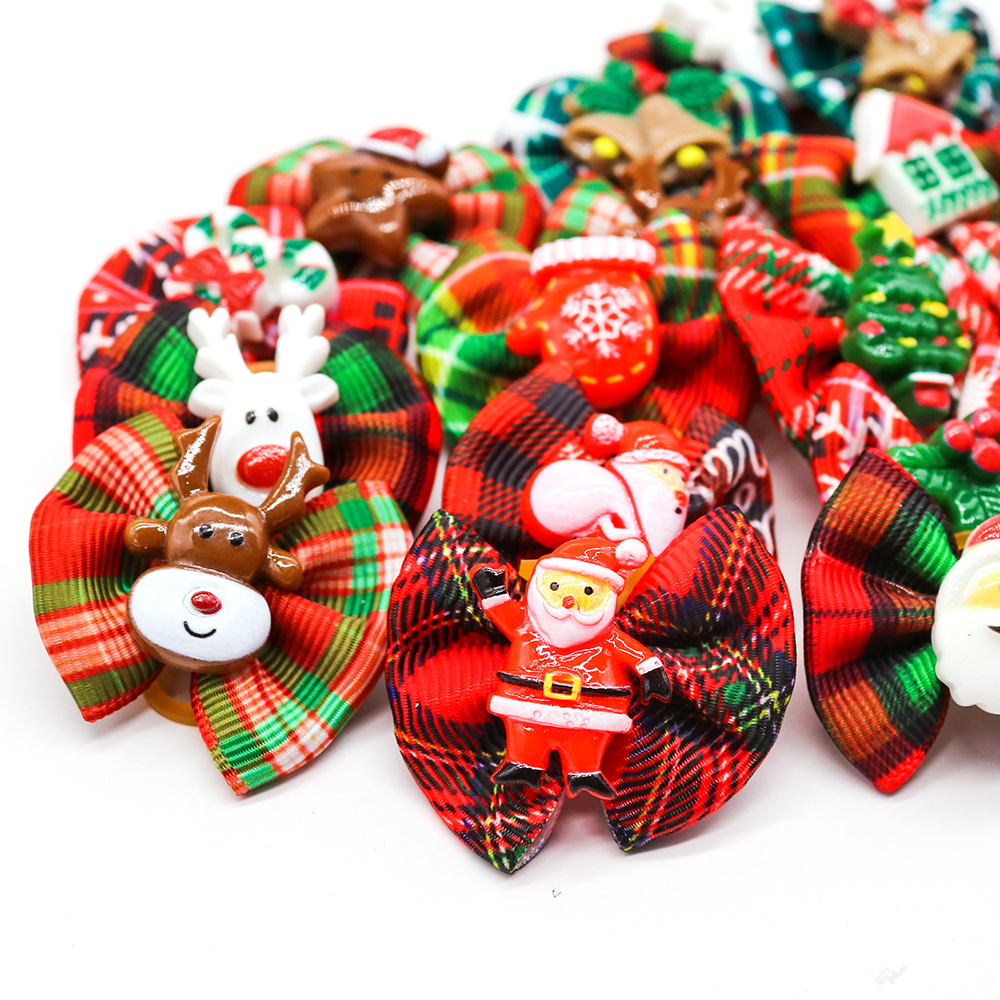 10PCS Christmas Dog Hair Bows Dog Accessories with Rubber Bands Dog Bows for Small Snowflake Hair Accessories Pet Grooming