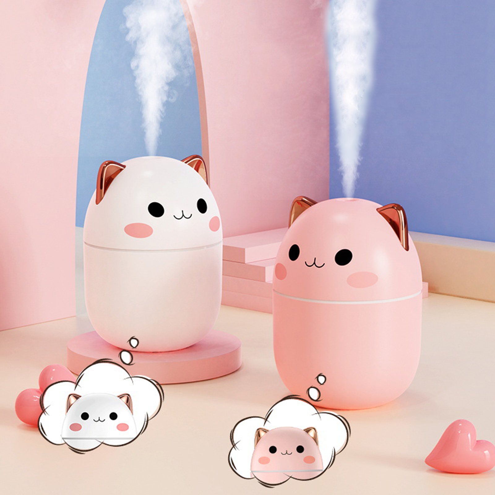 250ml Car Air Humidifier Cute Kawaiil Aroma Diffuser With Light Cool Mist Spray For Car Home Air Purifier USB Air Humidifier