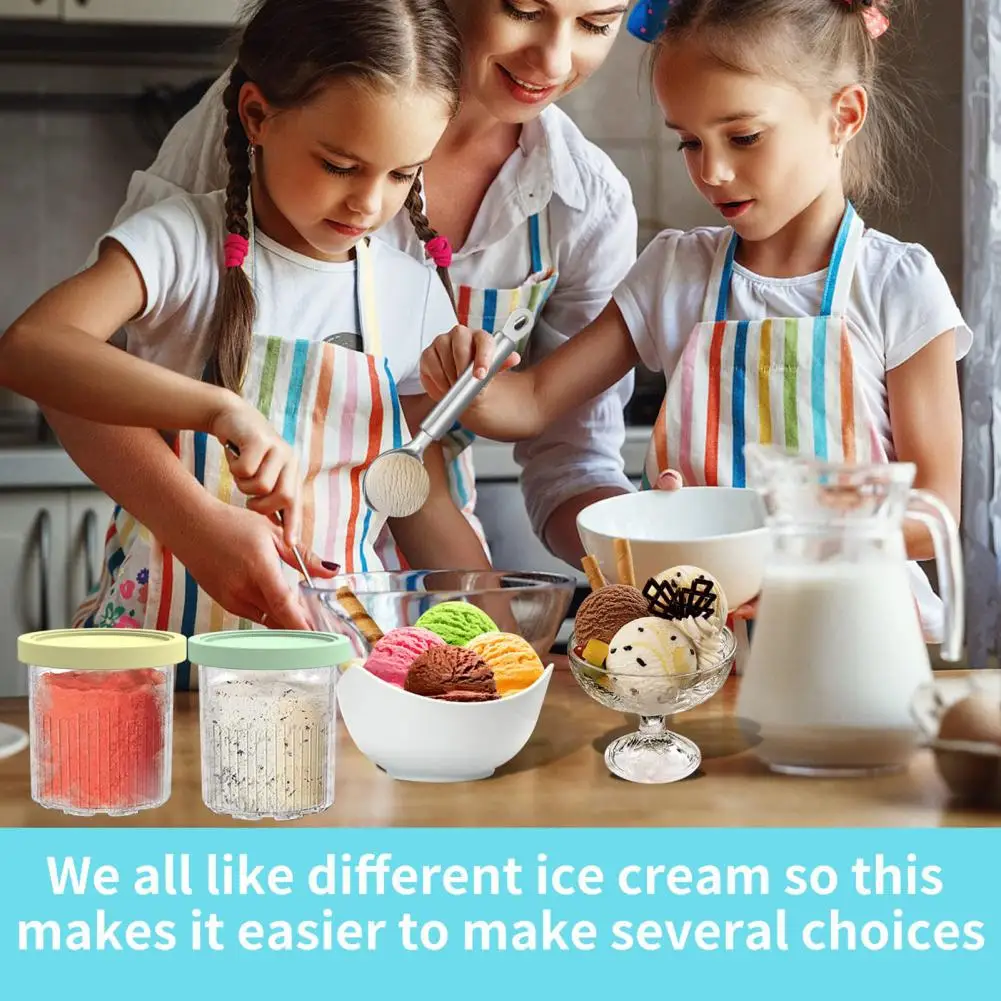 Ice Cream Containers 4 Pack, 2024 Leakproof Freezer Pints with Lids for Ninja Creami NC501 NC500 Series, BPA-Free Plastic Pint Containers, Multicolor