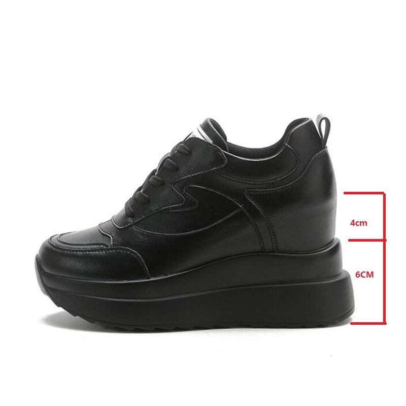 Women Platform Trainers Genuine Leather Autumn Winter Sneakers 10CM Heels Wedges Shoes Breathable Height Increased Sneaker Woman