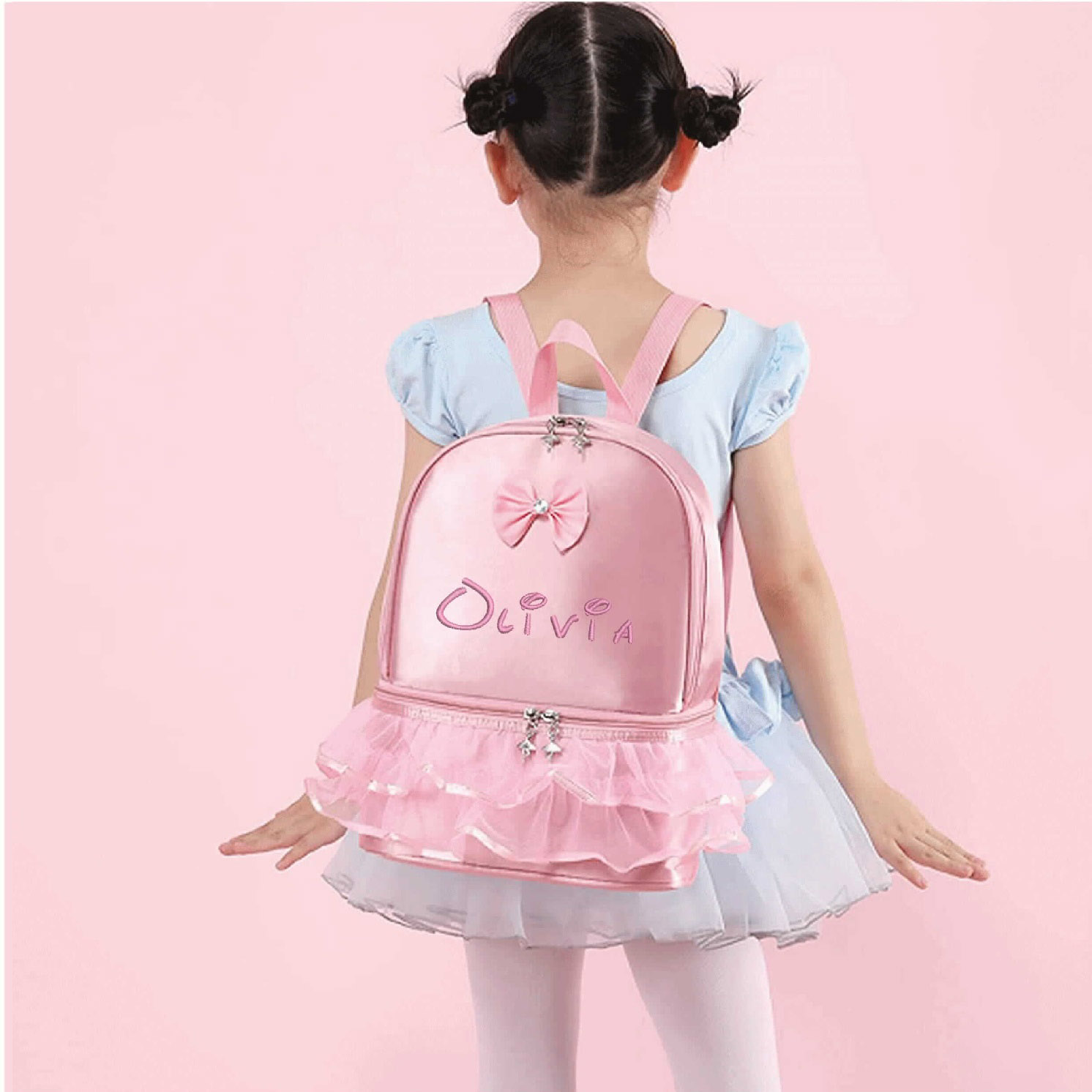 Personalized Embroidered Ballet Bag Little Girls Ballerina Dance Backpack with Separate Shoe Compartment for Dance Toddler Bag