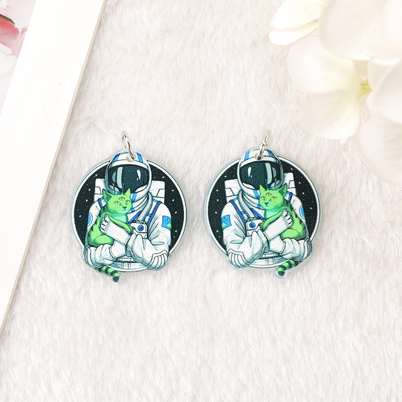 6Pcs Space Charms Creative Acrylic Astronaut Planets Alien Rocket Girl Earring Pendant Necklace DIY Making Accessories