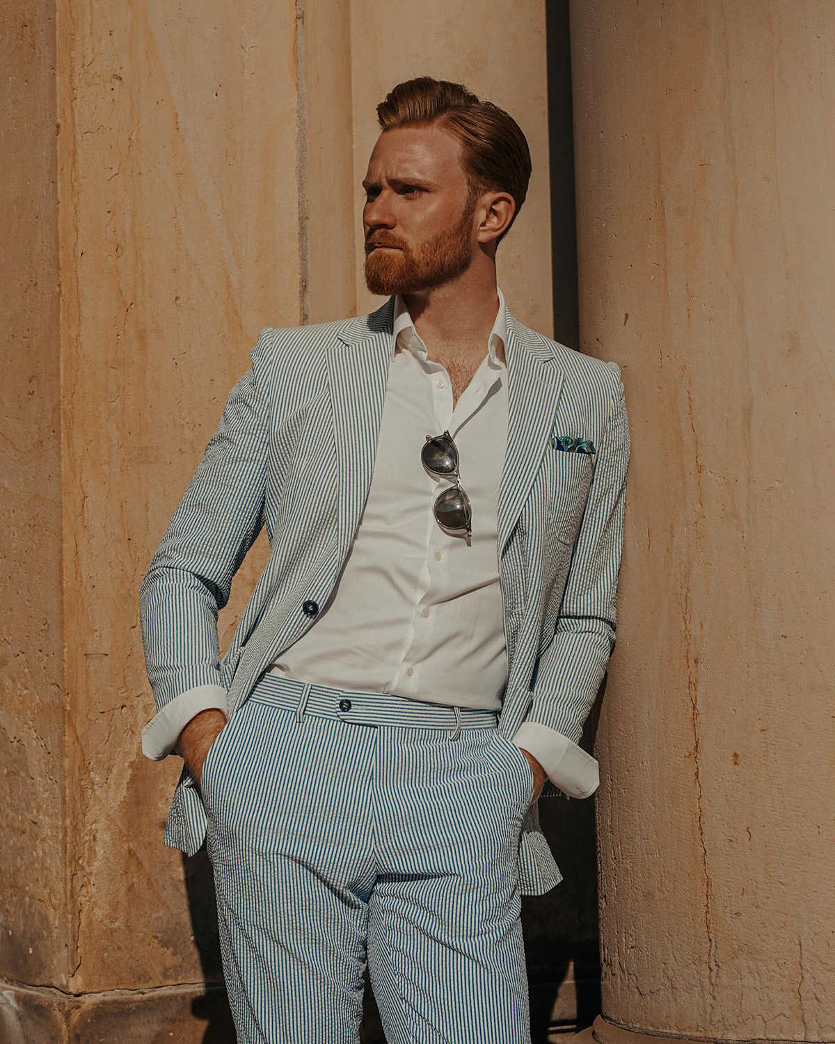 Pinstripe Linen Mens Wedding Tuxedos Notched Lapel Ceremony Groom Wear Party Birthday Pants Suits 2 Pieces
