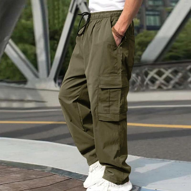 Men's Pants Man 2024 Male Versatile All Season Cargo Pocket Hem Solid Color Plus Size Outdoor Trousers Pantalon Homme